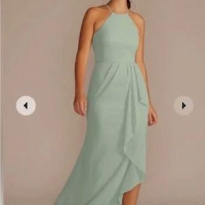 David’s Bridal sage green floor length dress